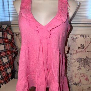 Free People Bubble Gum Pink Ruffle Tank Top NEW WITH TAGS